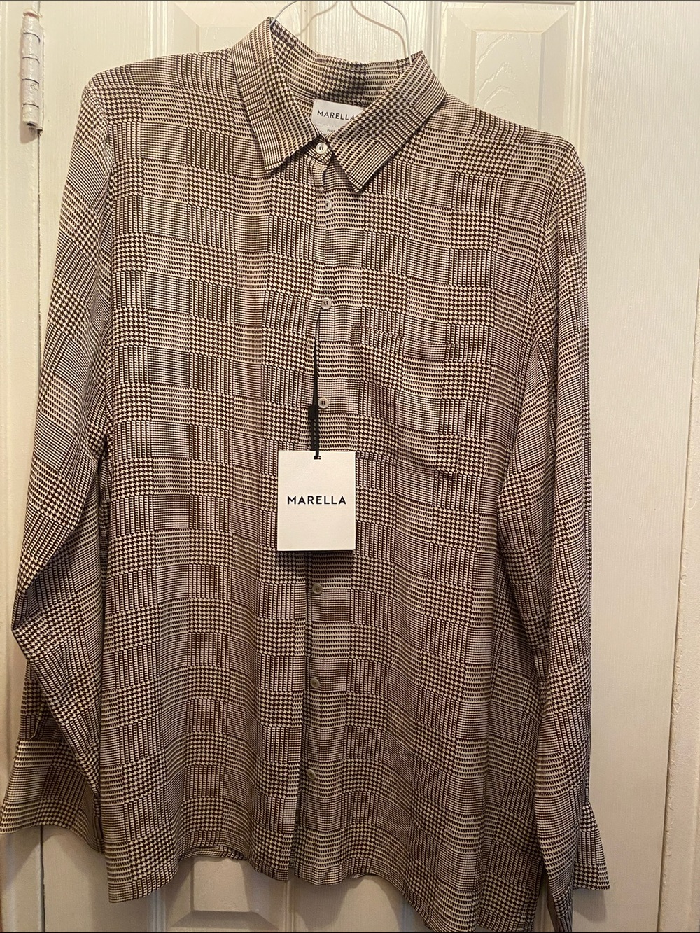 MARELLA Tan and Black Glen Plaid Button-Down Shirt